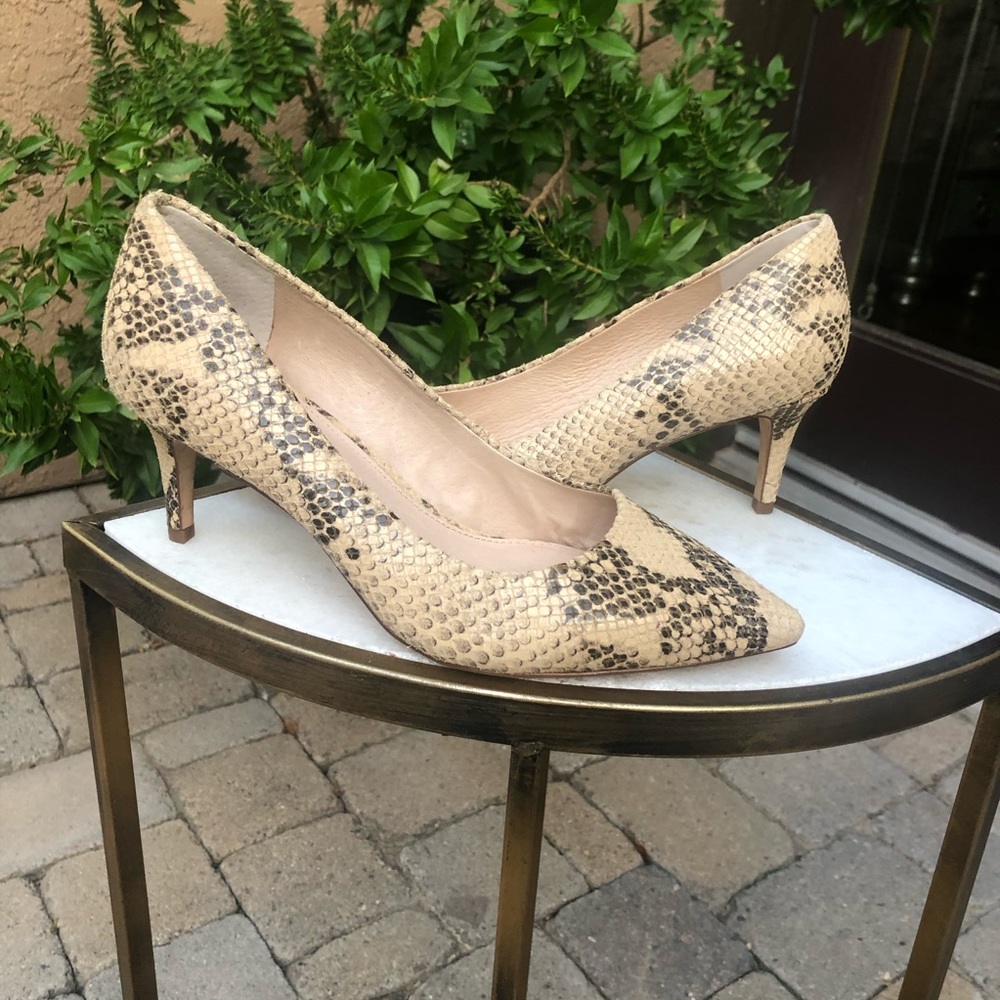 Louise et Cie Beige Snake-Print Pointed Toe Pumps